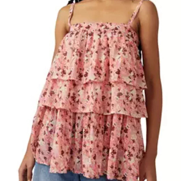 Free People Talia Tiered Tunic in Pink Combo. Sz: Small - Picture 3 of 15